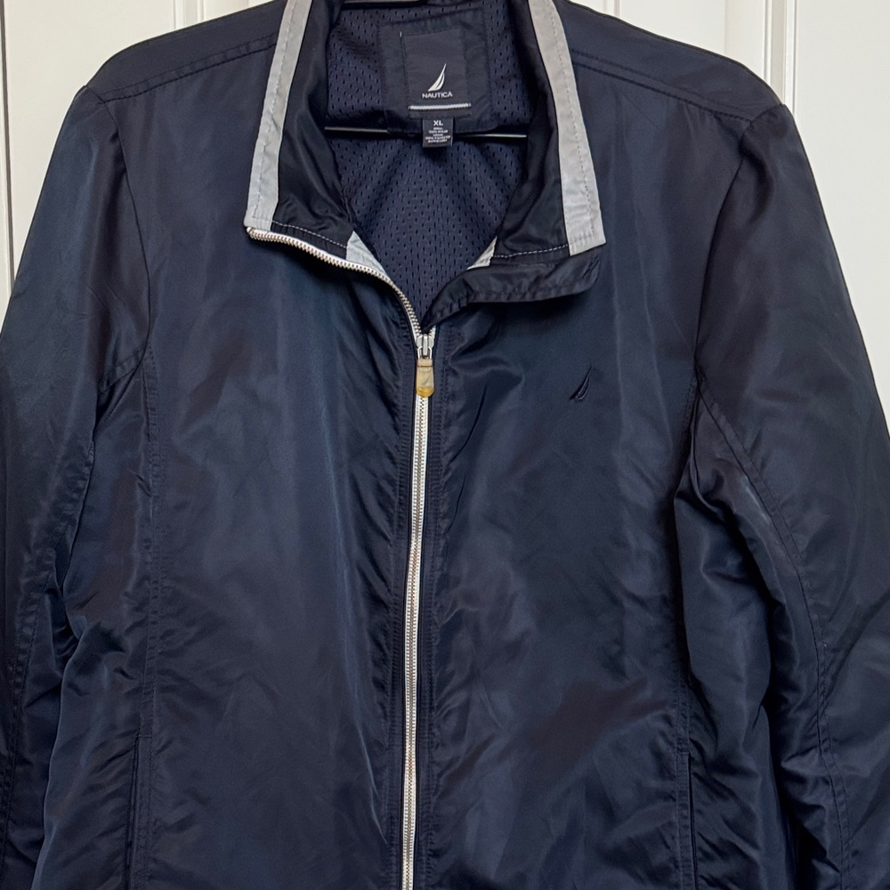 Nautica ladies Dark Blue Windbreaker with Gray Accent. Like new